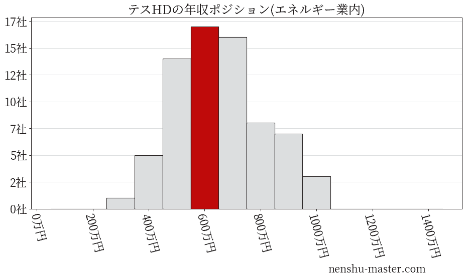 テスホールディングスの年収ヒストグラム(エネルギー業内)